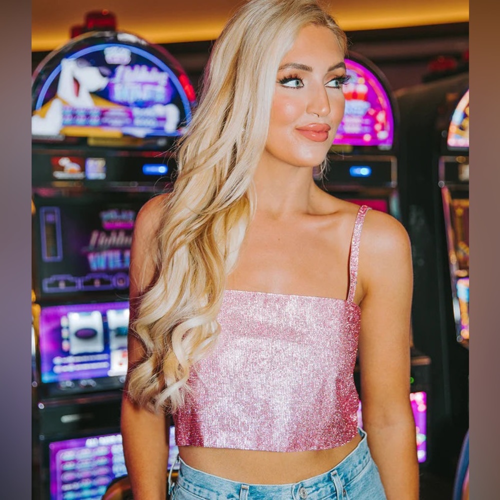 Buddy Love Pink Rhinestone Crop Top